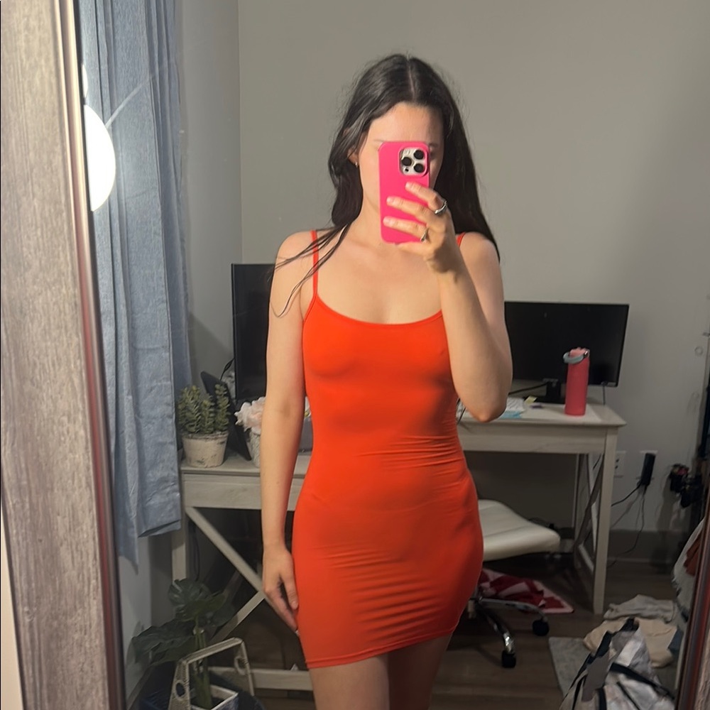 SKIMS Red Ribbed Mini Bodycon Dress